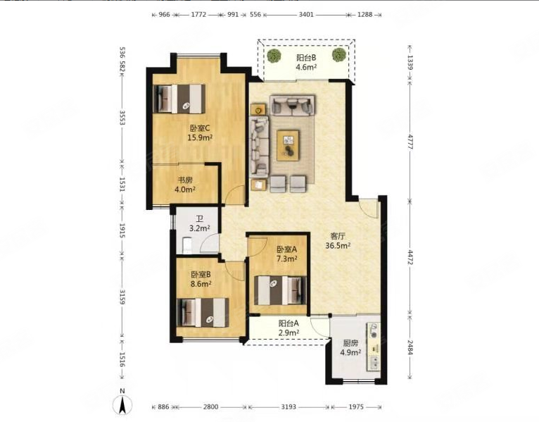 万科四季花城(北区)3室2厅2卫97.97㎡南410万