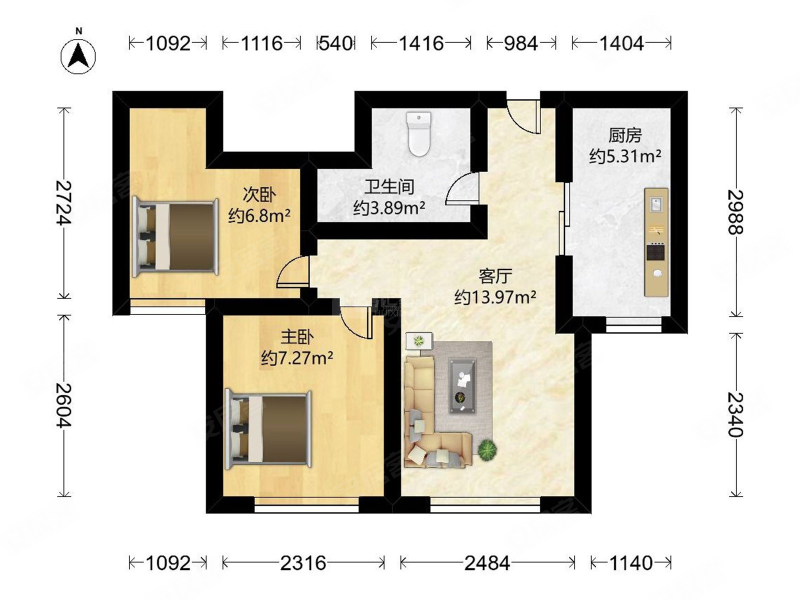 康泽佳苑(南区)2室1厅1卫53.19㎡南148万