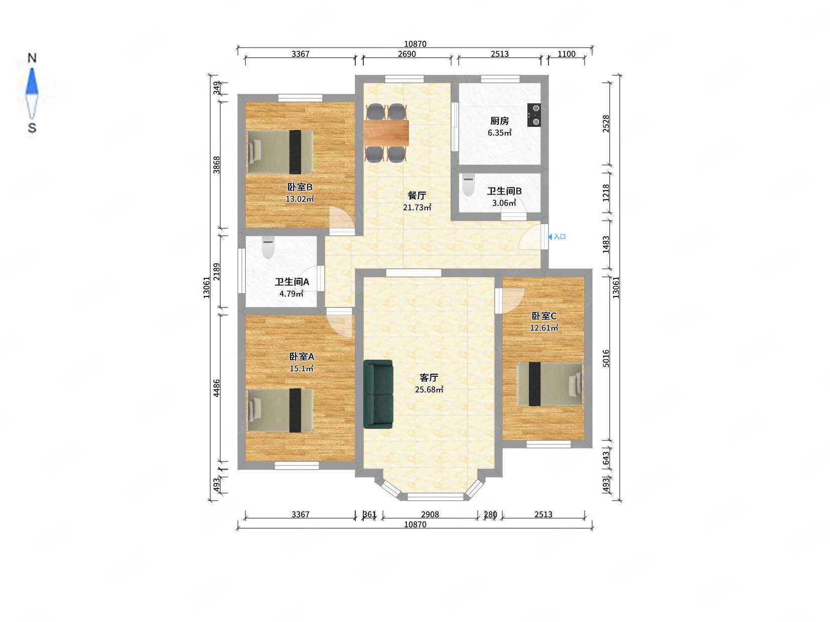 锦霞北园南北三室 两厅品字户型 好楼层近地铁