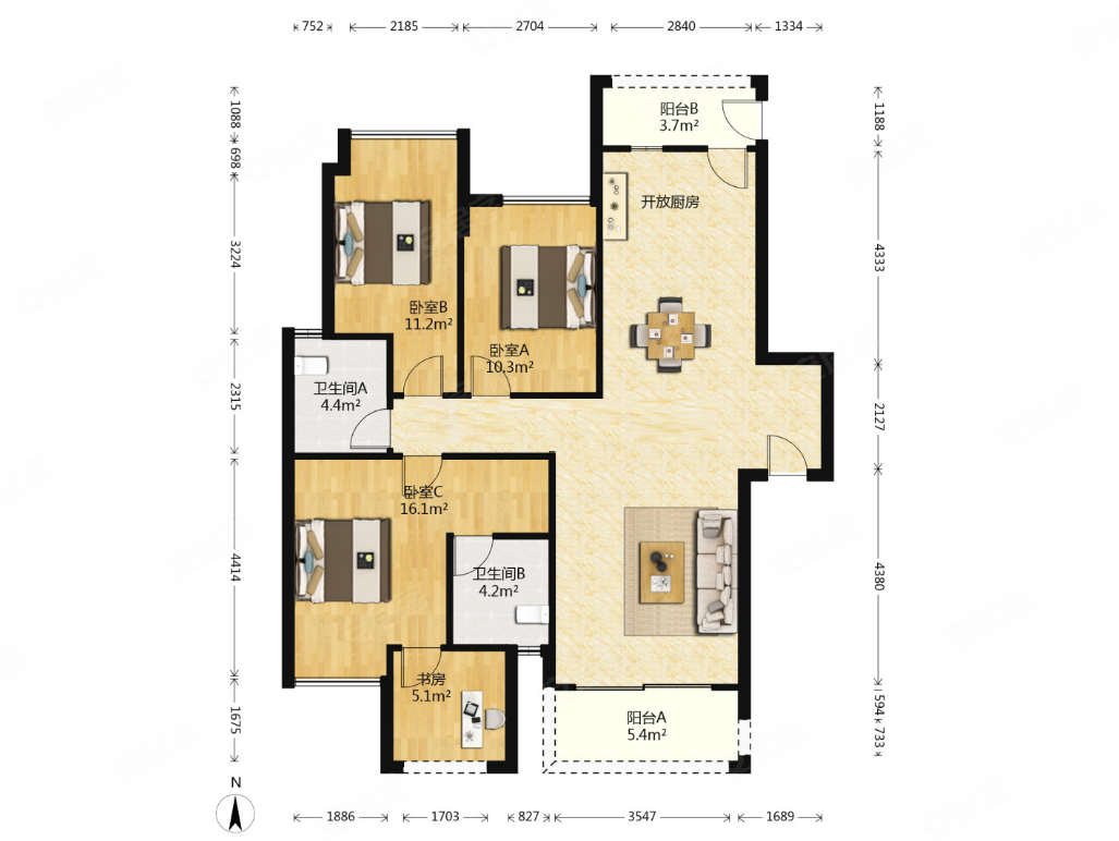富力城天禧4室2厅2卫120㎡南北125万