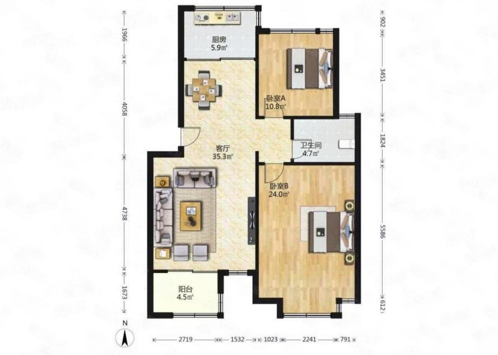竹山路5号线地铁口精装2房南北通透旭辉九著雍景园天泽苑