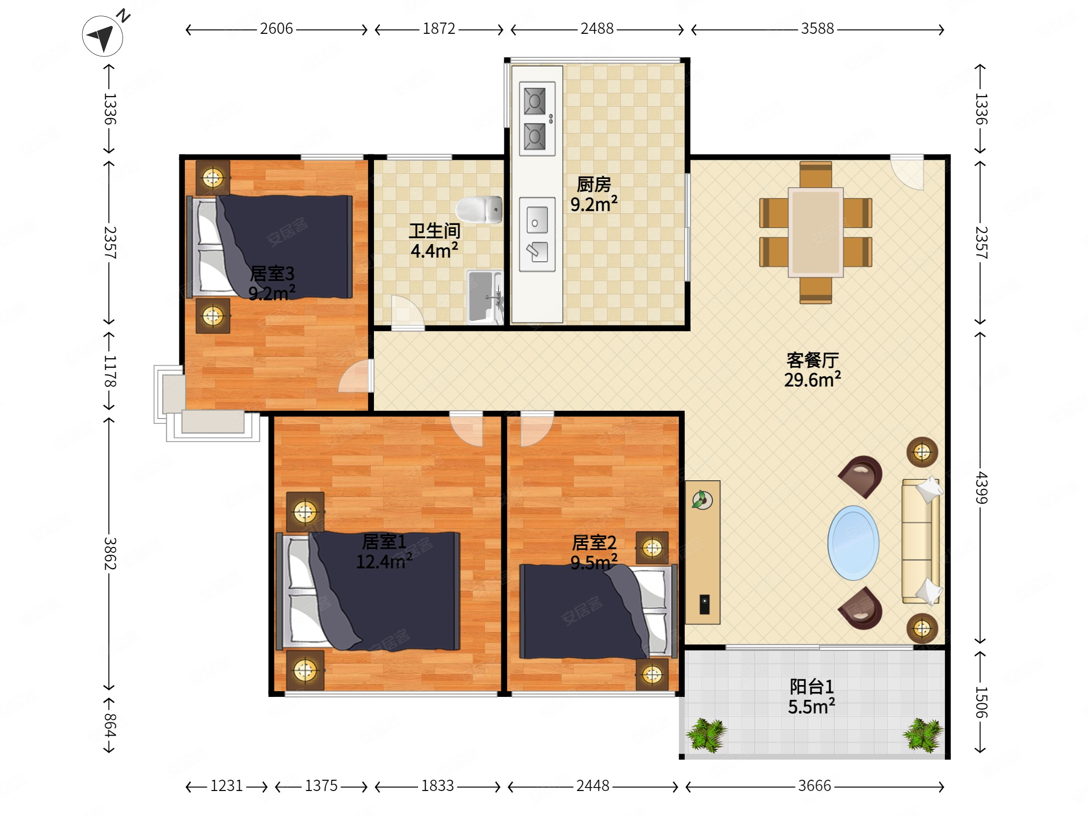万达茗萃园88平3房 全南户型 花30w精装修才2年33x售,佳兆业茗萃园