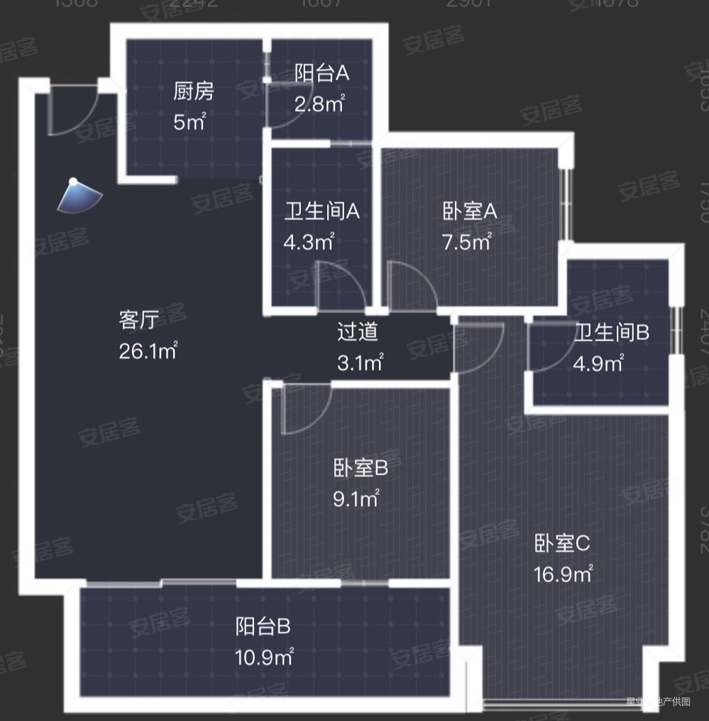昌建星悦城3室2厅2卫105㎡南北64.8万