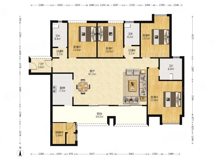 离地铁近 青羊万达旁 朝南对中庭 有钥匙,紫御熙庭二手房,435万,5室2