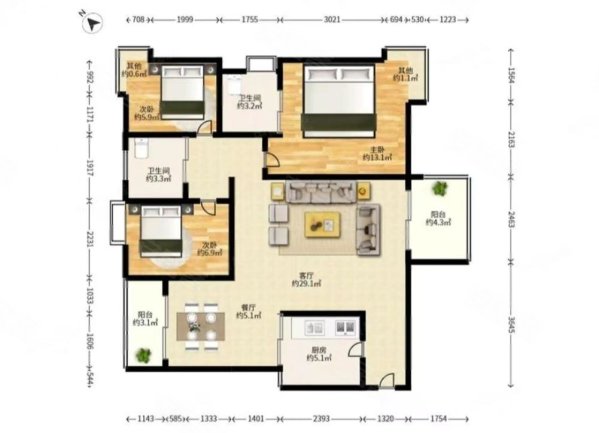 骏皇名居3室2厅2卫108㎡南北960万