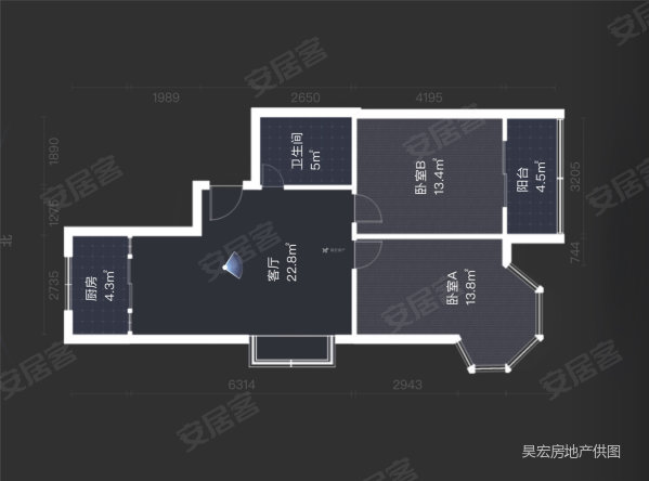 富豪新天地2室2厅1卫75.44㎡南北45万