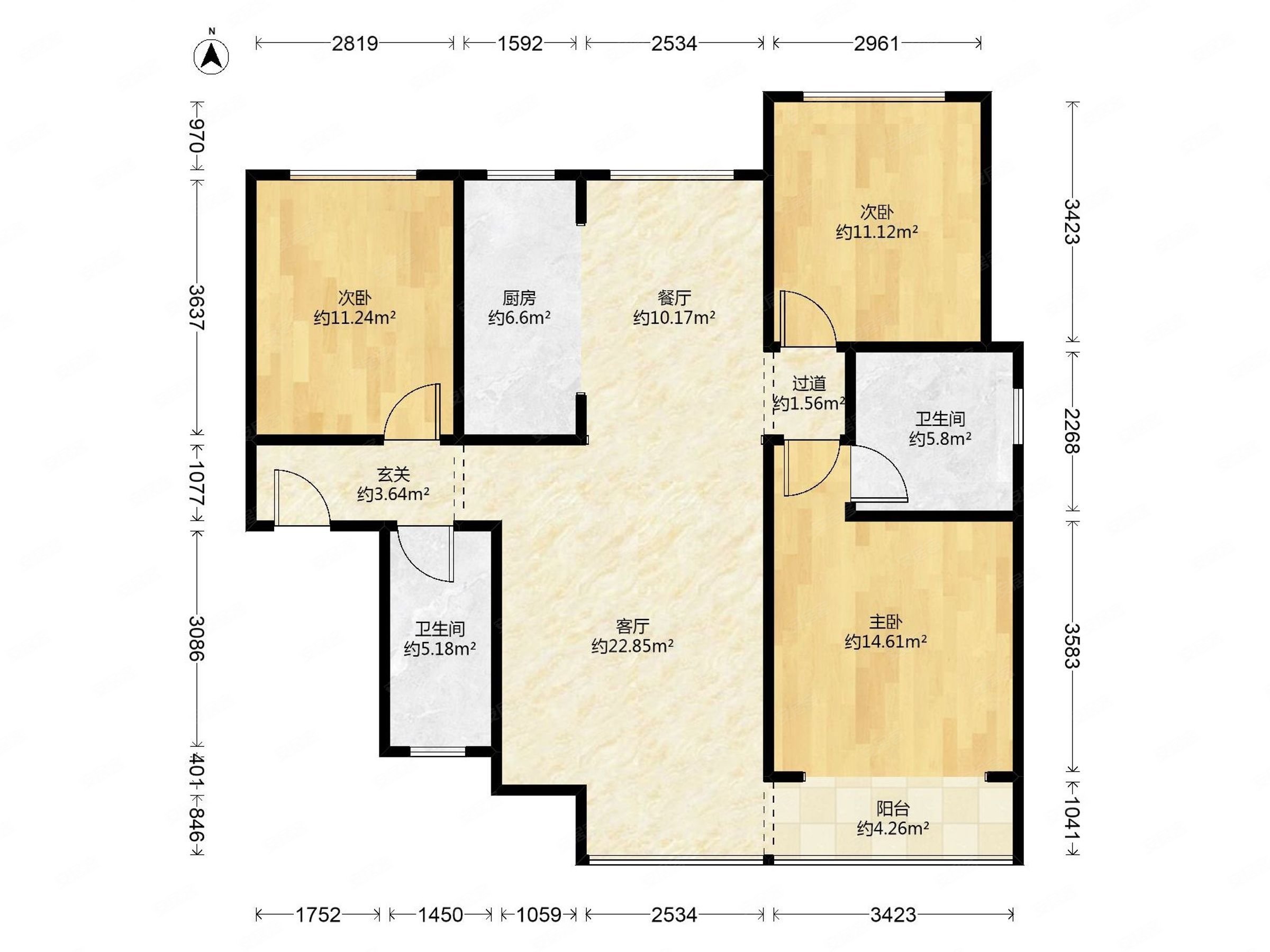 瑞城e区面积125003室2厅1卫