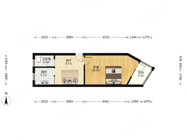 北京西路10号院小区1室1厅1卫45.3㎡东南90万