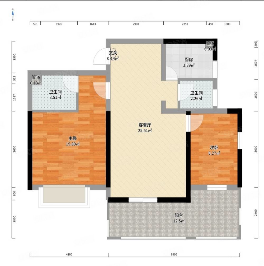 红建华府3室2厅2卫90.53㎡南46万