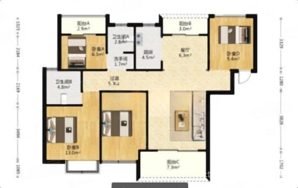 友邦壹号公馆4室2厅2卫104㎡南北120万