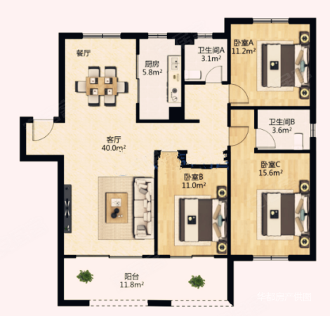 地铁2号线花语城二期大三室双阳台15楼少华街户型好