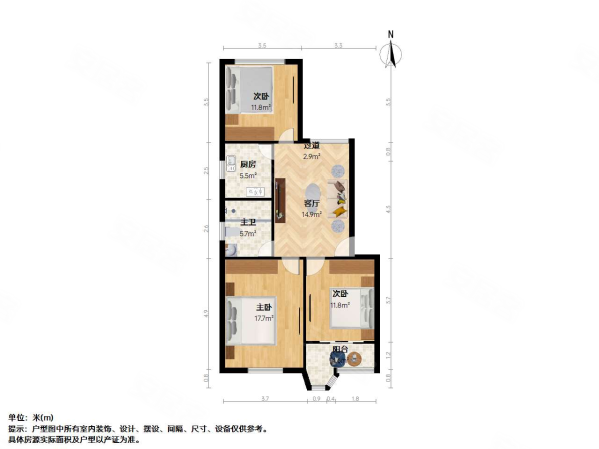 前哨路198弄小区3室1厅1卫88.02㎡南北222万