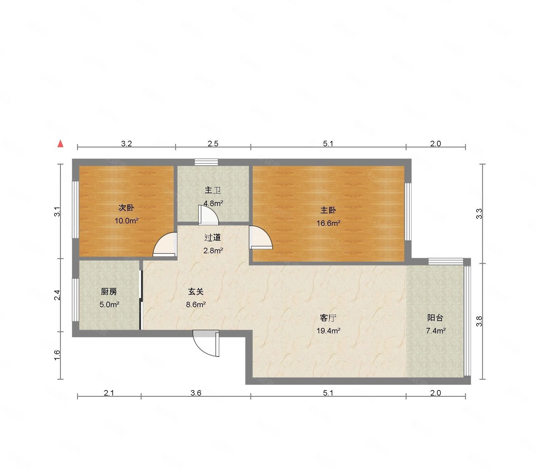 九州创城b区 通透两房 h户型,九洲城(b区)二手房,66.