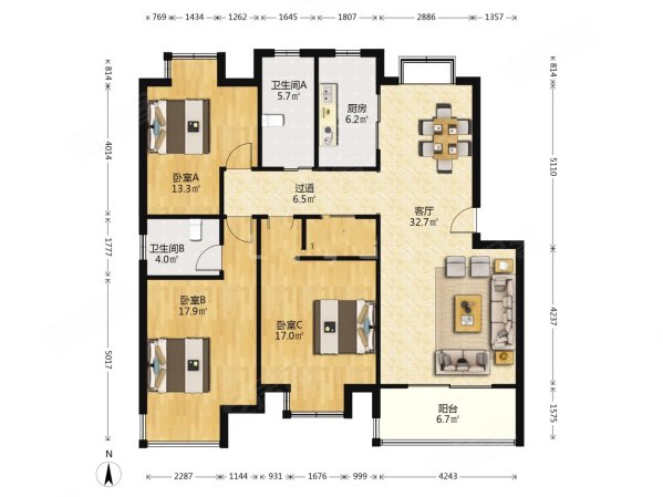 天润城6街区3室2厅精装
