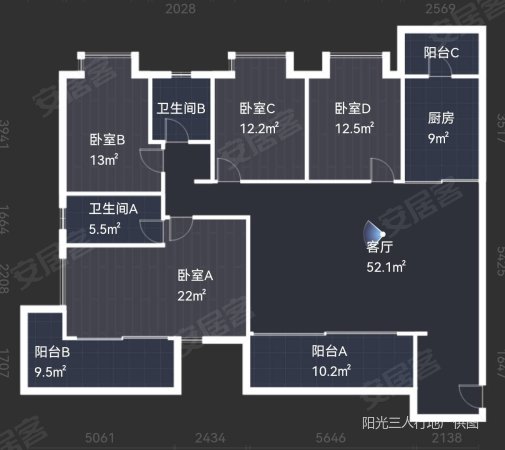 北辰三角洲D4区瀚江府4室2厅2卫187.8㎡南北418万