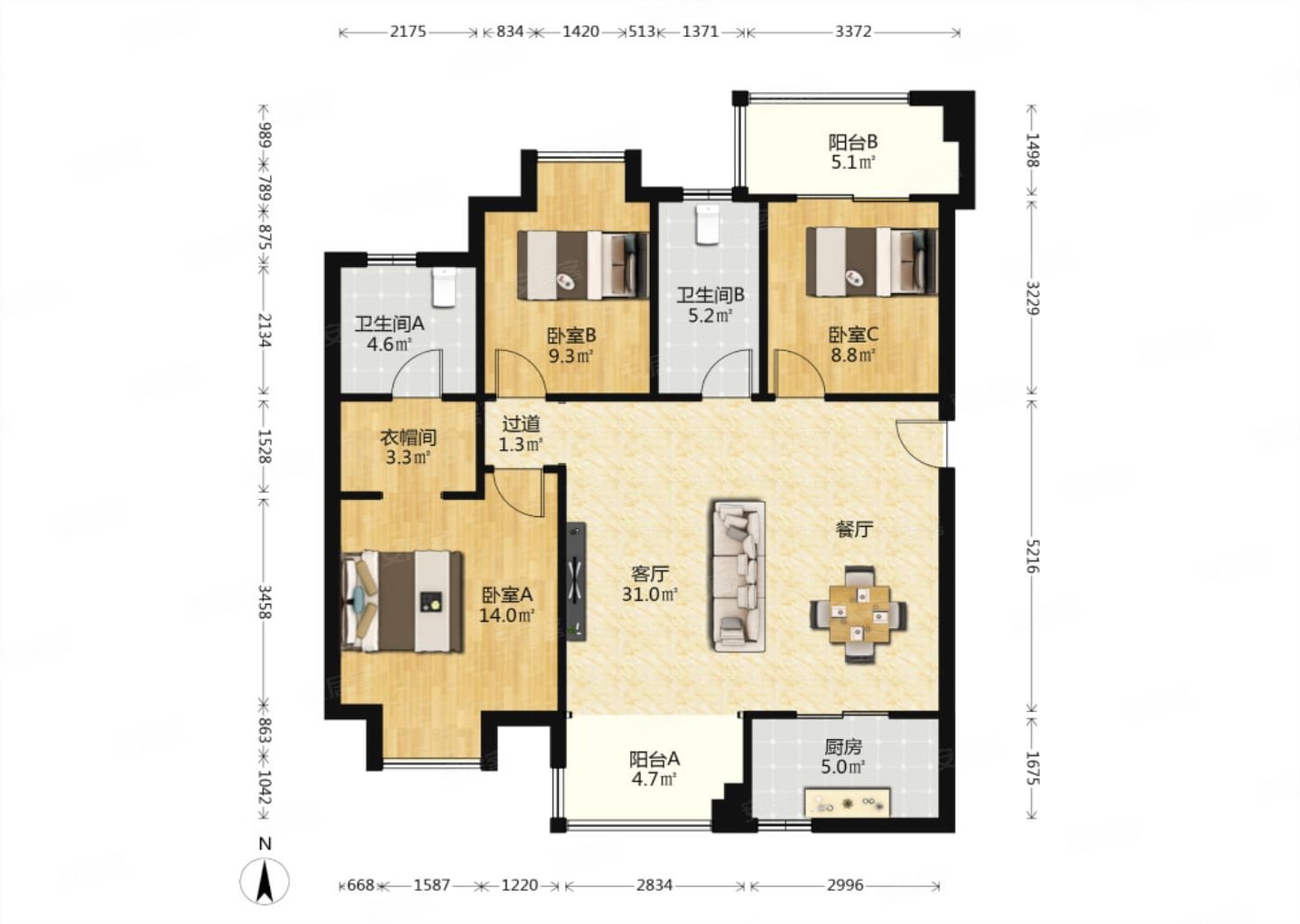中骏四季阳光业主豪装高层大三房两卫,楼层位置好,产权70年