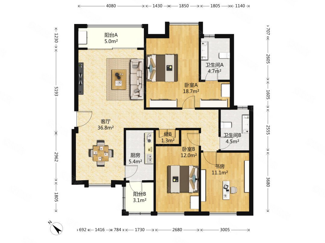 武汉天地御江苑3室2厅2卫136.38㎡南北740万