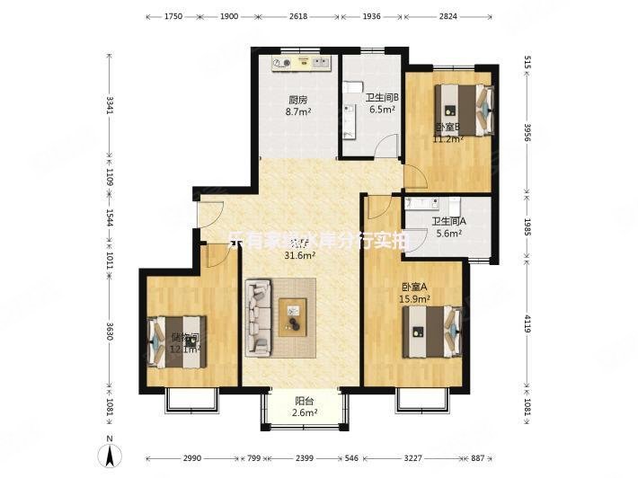 绿景南庄3室2厅2卫95.28㎡南北102万