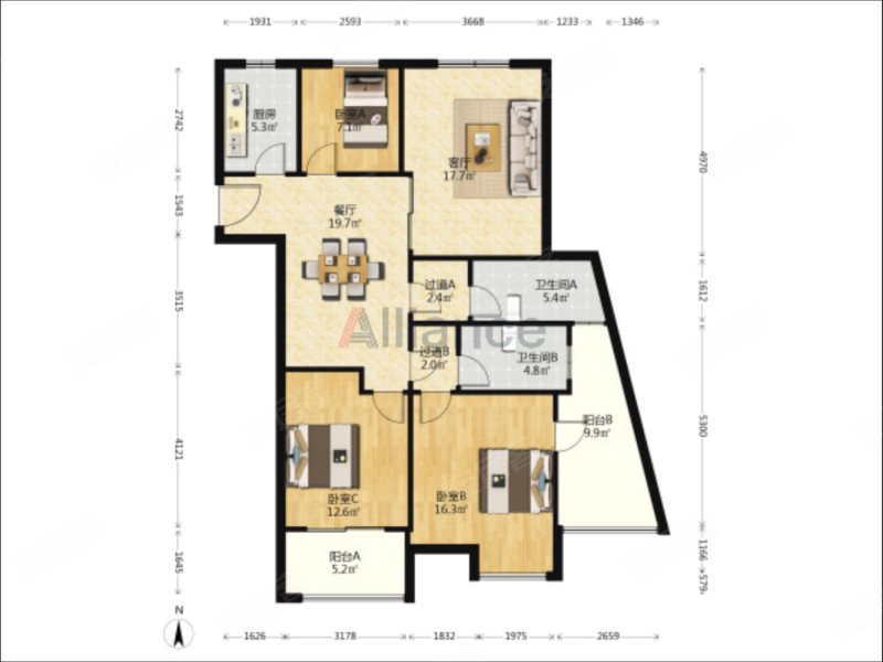 阳光龙庭3室2厅2卫122.75㎡南168万