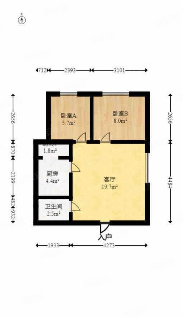 欧亚达国际广场2室2厅1卫46.05㎡南北54.9万