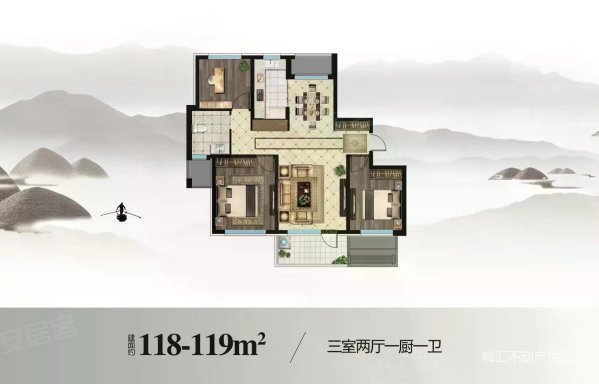 金猴观湖阅山3室2厅1卫119.95㎡南北163.8万