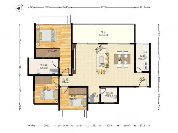 兴诚锦云府3室2厅2卫109㎡南北74.8万