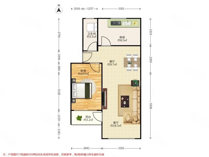 义宾南区~1室1厅~61.00平米