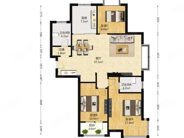 青岛城阳惜福镇怡馨苑(城阳)怡馨苑(城阳) 3室2厅1卫  103平米出租