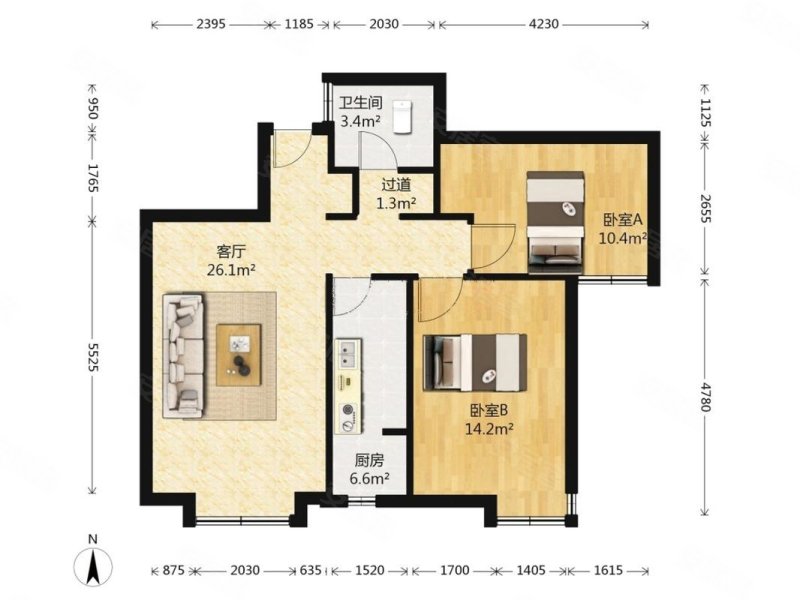 天和林溪博园2室2厅1卫83.22㎡南100万