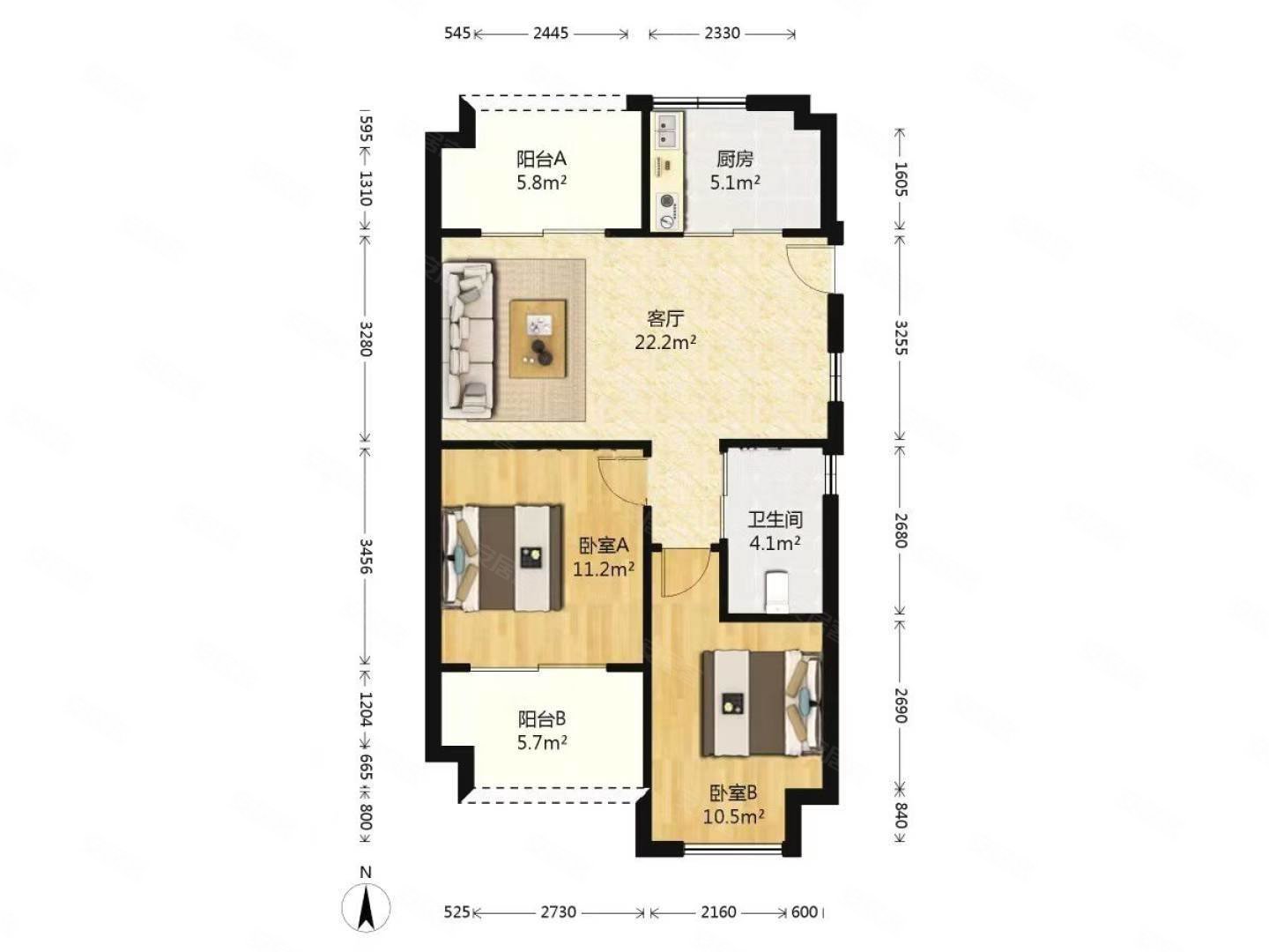 金都夏宫89方大两房可做三房设计超大阳台露台