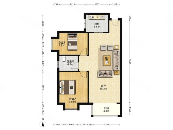 纳丹堡2室1厅1卫95㎡南98万