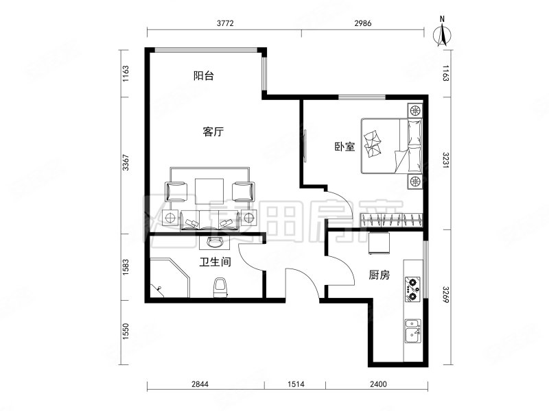 远见名苑(一期)1室1厅1卫54.86㎡东北550万