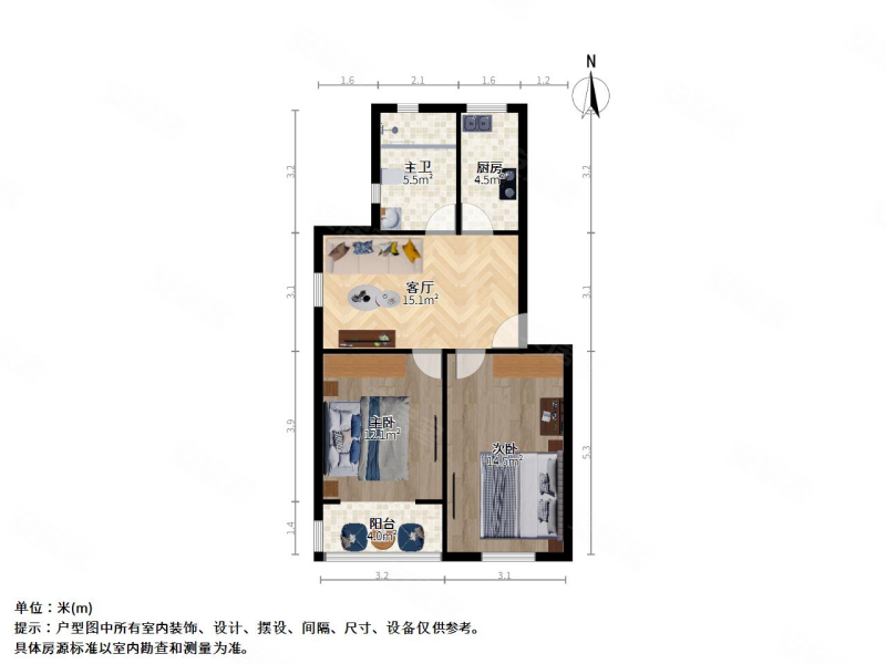 朱家门小区2室1厅1卫70.57㎡南北318万