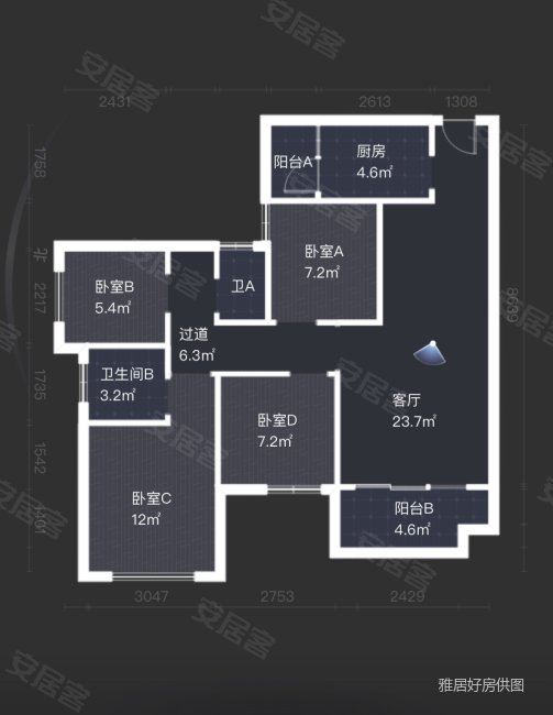 莱茵河畔 清水套四 户型方正