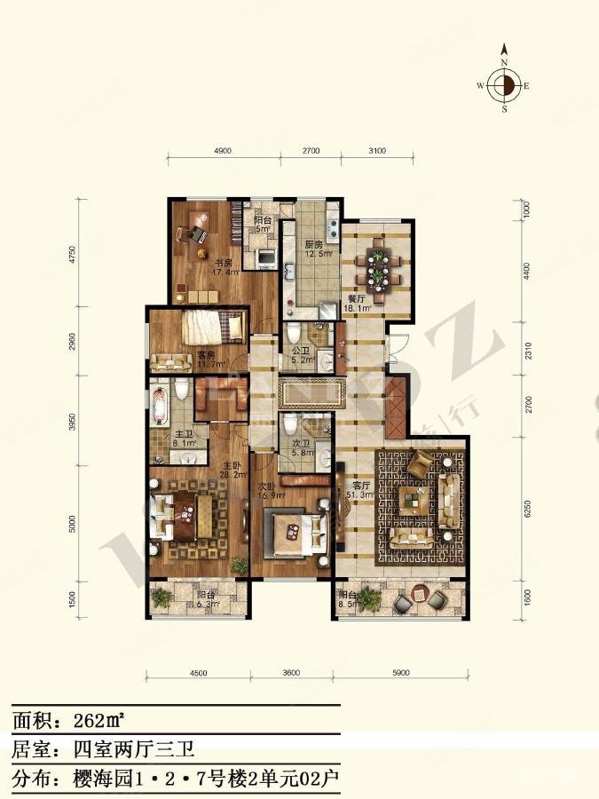 泛海国际新出中间楼栋大四居,重装全新房,四面不临路,安静私密