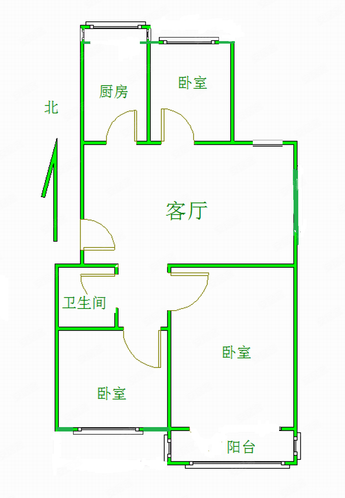 西潞东里小区(南区)3室1厅1卫96.35㎡南北222万