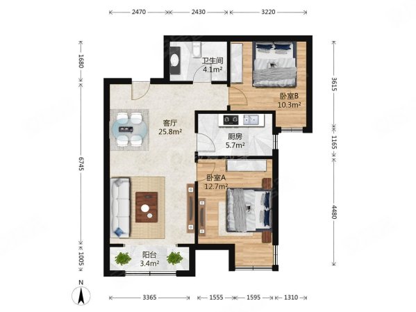 保利茉莉公馆2室1厅1卫85.02㎡南530万