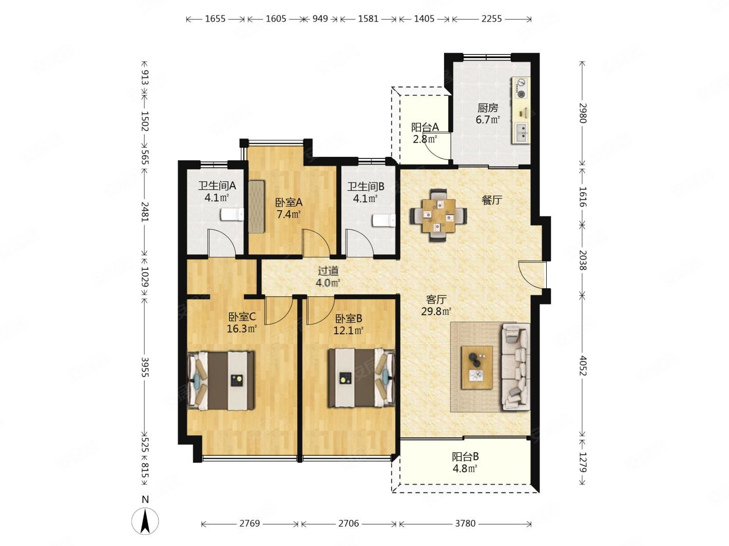 急售航空新城中海左岸岚庭南北通三房各付各税