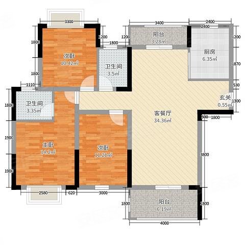 中顺新天地3室2厅2卫126㎡南北46.8万