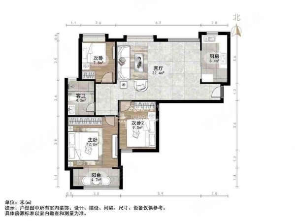 海信慧园3室2厅1卫113.51㎡南北201万