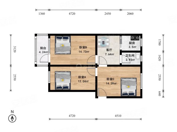 中科院中关村小区3室1厅1卫77.65㎡东西880万