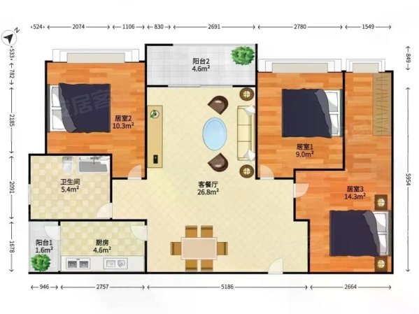 新世纪丽江豪园3室2厅2卫58㎡南北50万