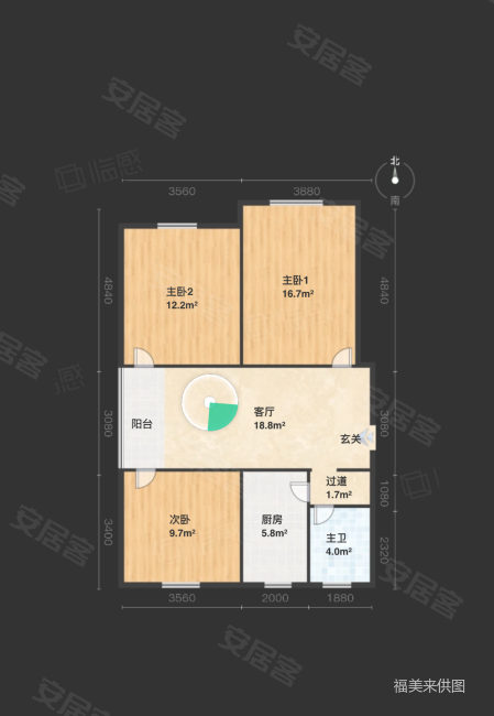 白丽苑3室1厅1卫72.12㎡南北274万