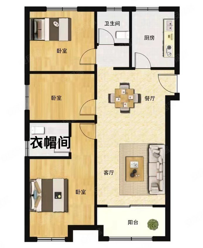 宝能城(二期)3室2厅1卫97.51㎡南北167.5万