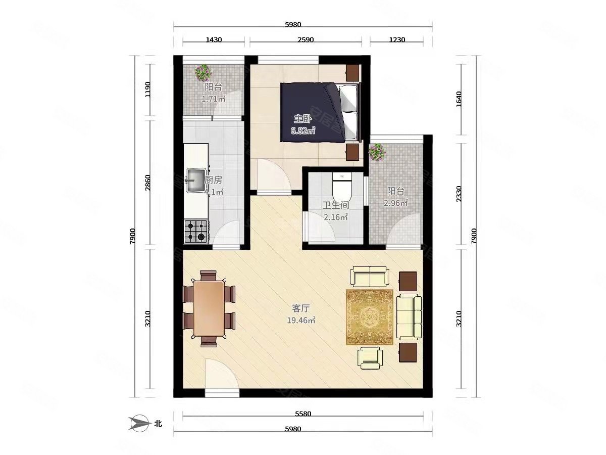 新上盘50平米一房一厅南向红本在手诚售