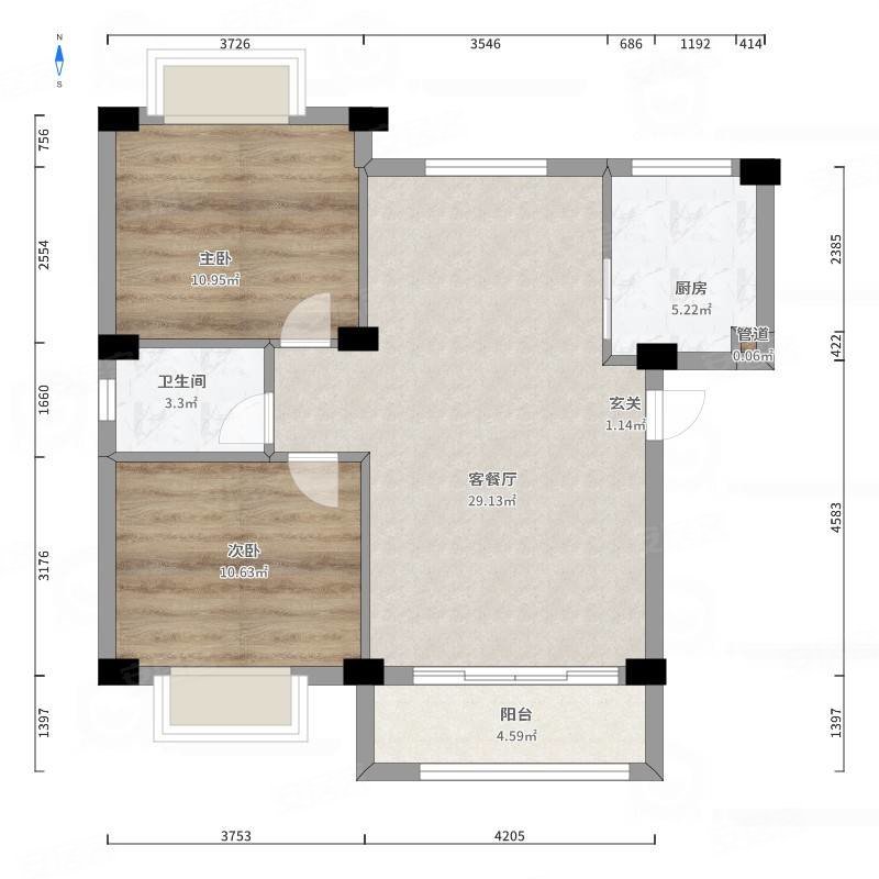 兴原小区2室2厅1卫99.32㎡南56万