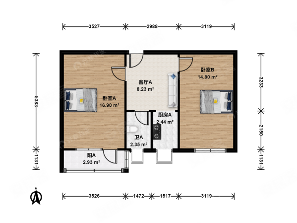 八角中里2室1厅1卫58.35㎡南279万