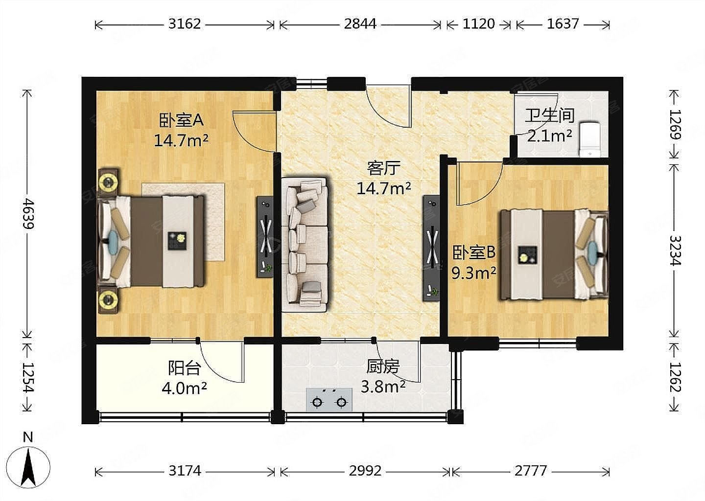 五环节约坊简装两室60平业主诚心出售