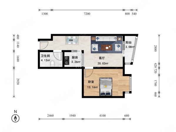 远中悦麒1室1厅1卫61.28㎡东315万