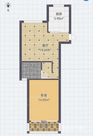 九华苑1室2厅1卫58㎡南北181万